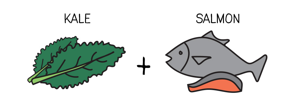kale, salmon